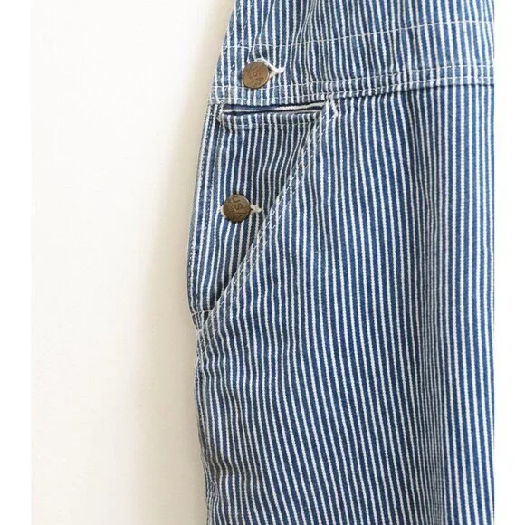 Vtg USA Works Sz 46x30 Railroad Stripe Carpenter Bib Denim Overalls Made in USA